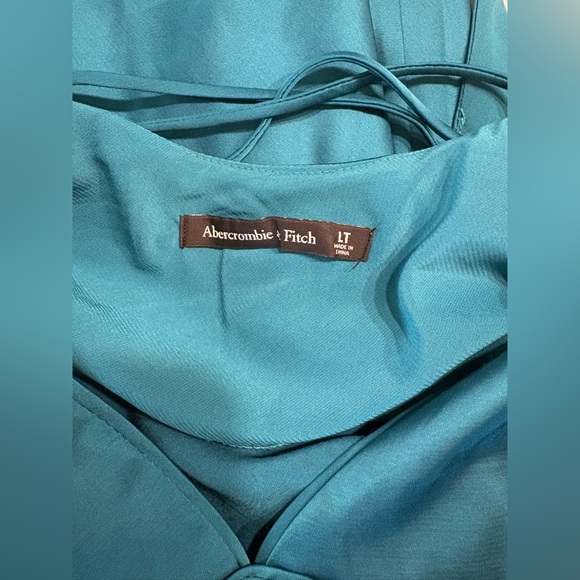 Abercrombie & Fitch satin feel slip midi dress, size large tall, teal blue/green - Picture 4 of 5